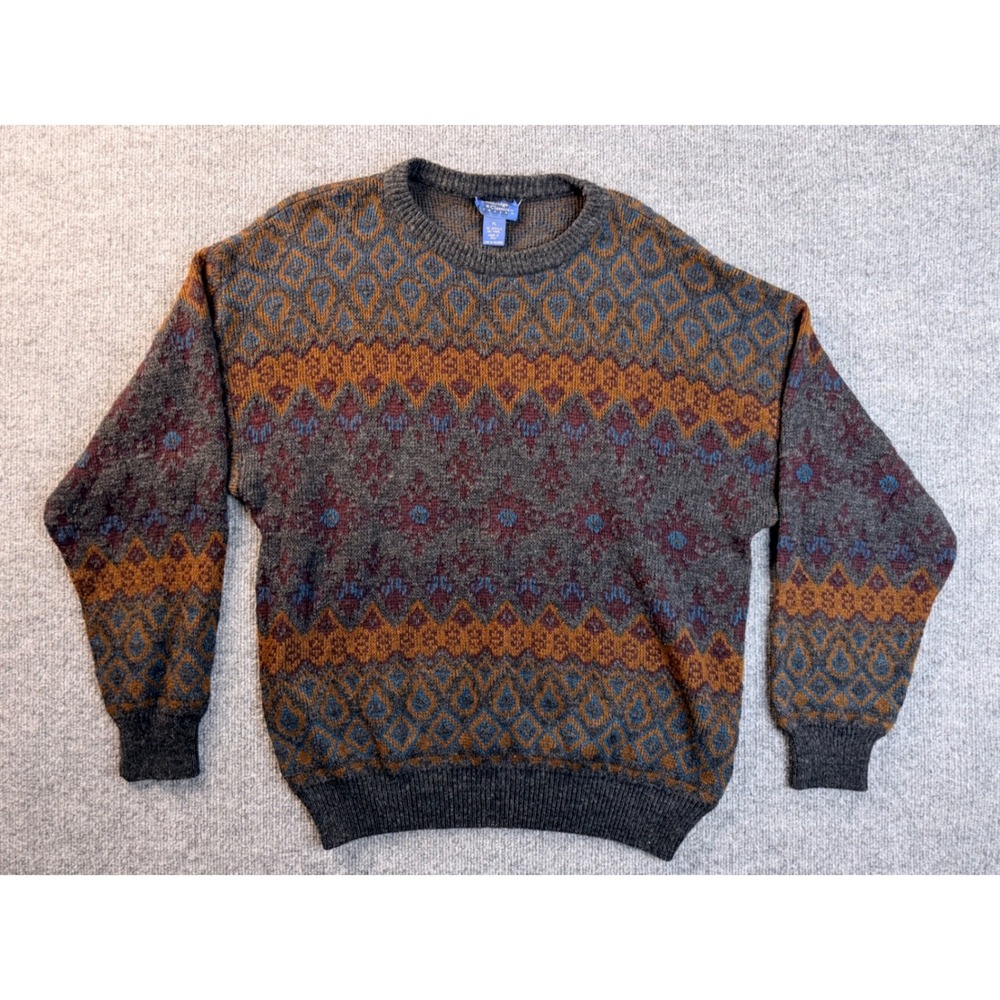 Vintage Cambridge Classics XL Mens Grey Wool Blend Fair Isle Sweater Italy Y2K